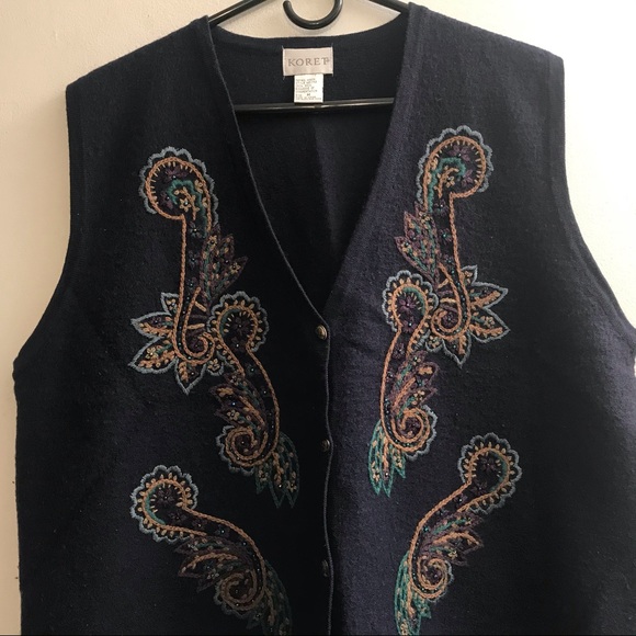 Koret Blue Wool w/ Embroidered Floral Sz Medium - Picture 2 of 6